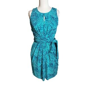 Banana Republic Issa London Teal Blue Pebble Print Keyhole Sheath Dress 6